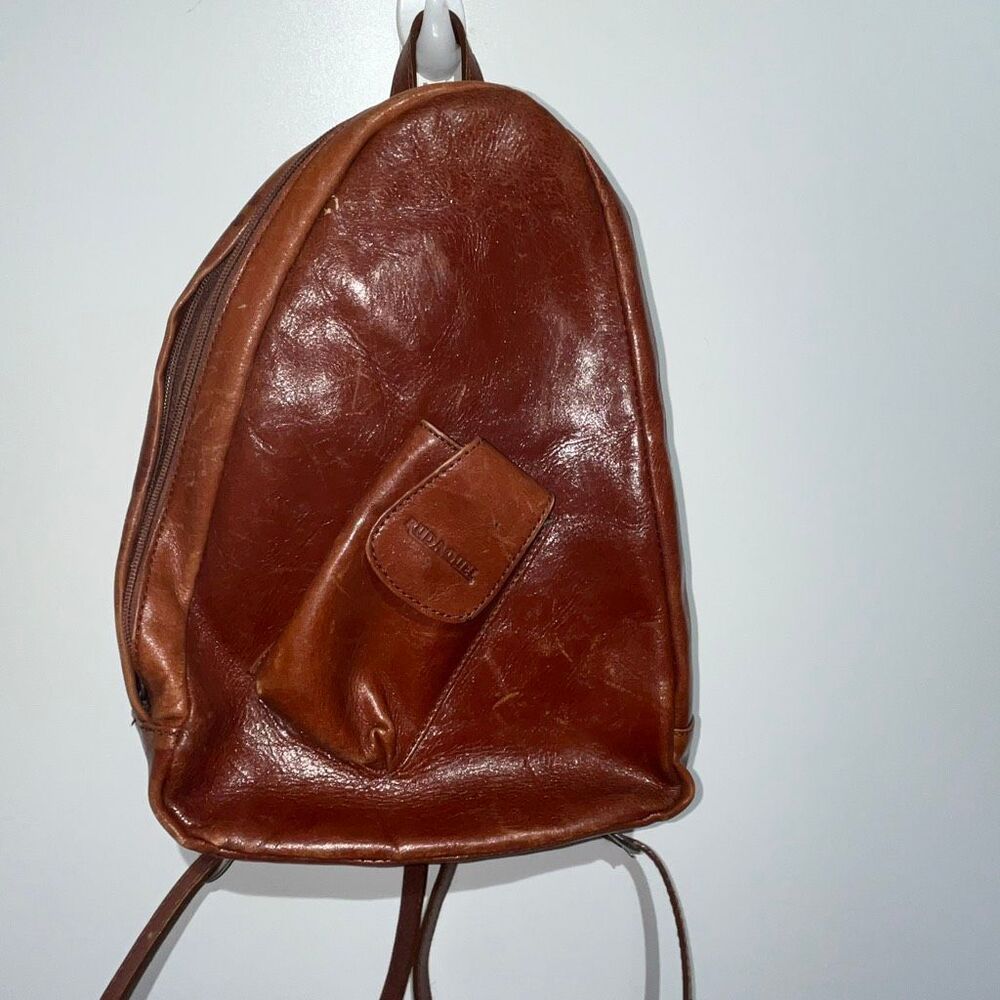 Vintage Bolsos Gomez Women's Brown Leather Pocket Side Zip Mini Backpack Bag - Picture 4 of 12